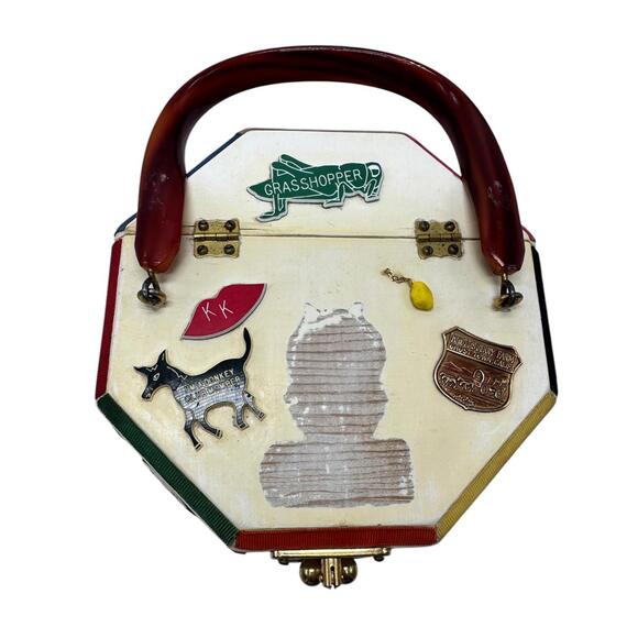 Vintage 70s Octagonal Wooden Homemade Purse - Picture 2 of 16